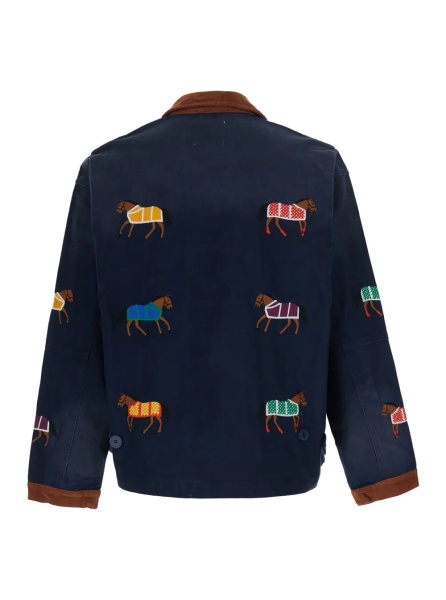 Jacheta Lariat Horse Embroidered Work Jacket in Blue for Men