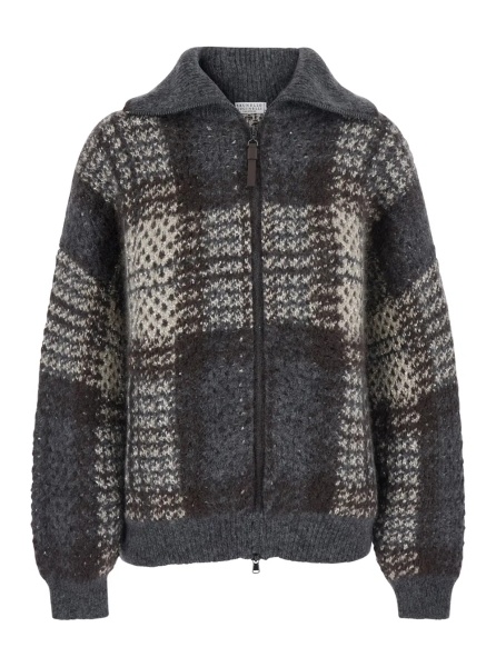 Jacheta Multicolor Jacket with folded high collar and dropped shoulders in wool blend for women
