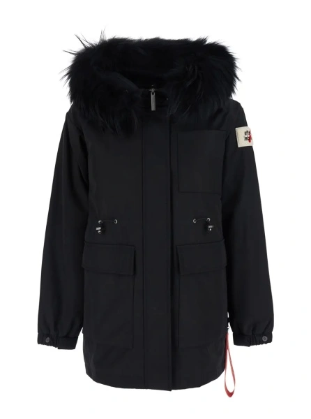 Jacheta 'Stoccolma' Black Jacket with removable hood and logo patch on the sleeve in Tech Fabric women