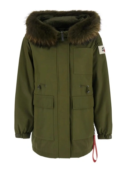 Jacheta 'Stoccolma' Green Jacket with removable hood and logo patch on the sleeve in Tech Fabric women