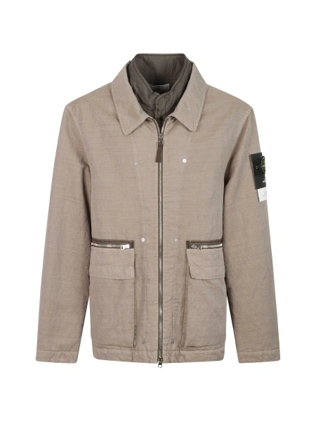 Jacheta Stone Island neutra din poliamida si lana