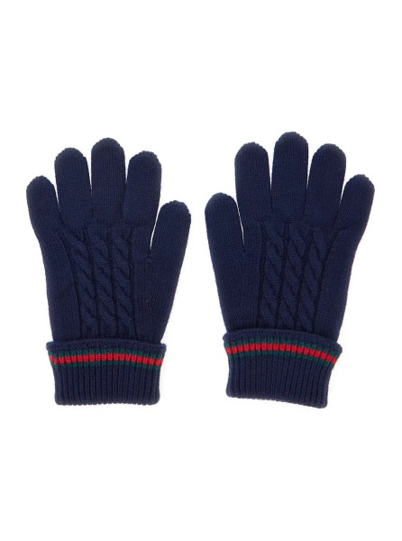 Manusi Blue Gloves with Tricot Knitting and Web Detail in Wool Boy