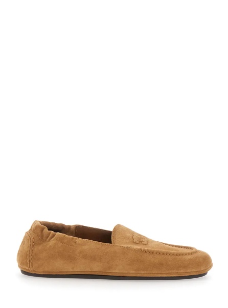 Mocasini Beige Loafers with elasticated heel and Triomphe patch on the front in suede for Women