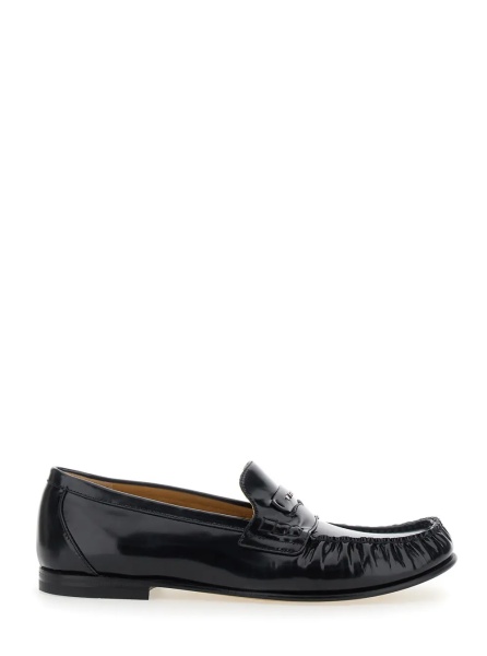 Mocasini Black Loafers with Rounded Toe in Leather for Men