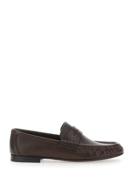 Mocasini Brown Loafers with Monile detail and gathered leather toe in leather for women