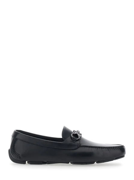 Mocasini 'Sunsay' Black Loafers with Gancini Plaque on the Front in Leather for Men