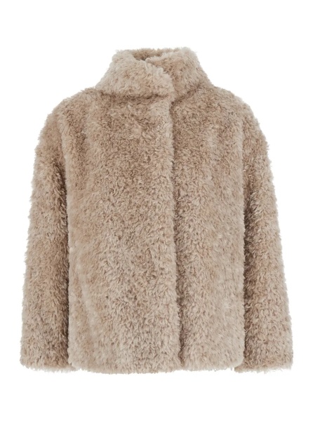 Paltoane Beige High-neck coat with hidden front closure in beige ecofur for women