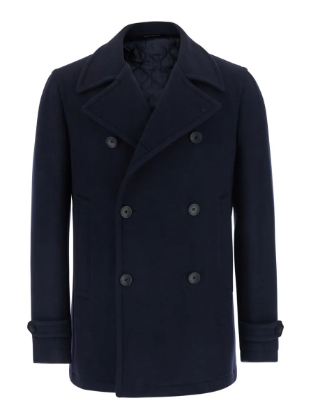 Paltoane Blue Coat with Notched Revers and Button Front Closure in Wool Men
