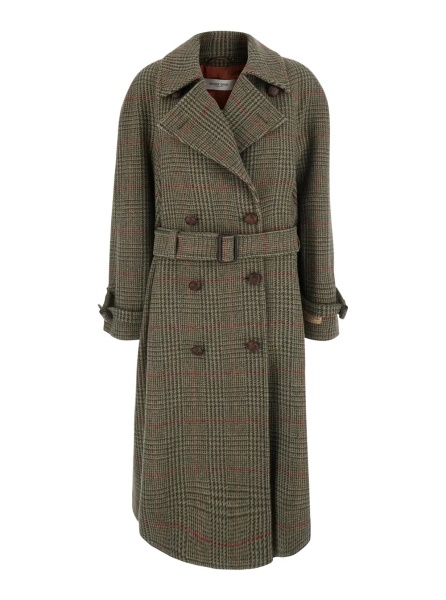 Paltoane Brown coat with belt and Prince of Wales Motif in Wool for Women