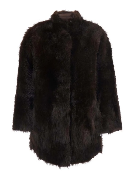 Paltoane brown fur coat with high collar and reversible design in Faux fur for women