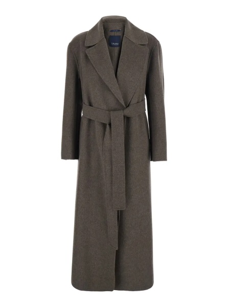 Paltoane 'Luna' Brown Single-Breasted Coat with Classic Lapels and Belt on the Front in Wool Woman