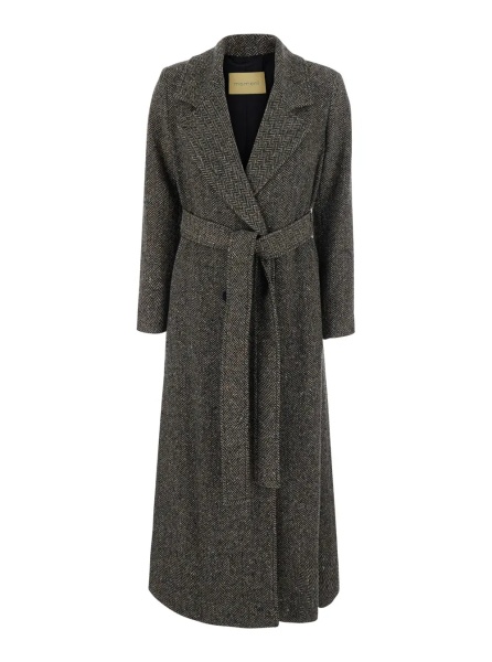 Paltoane MOMONÌ Gray Coat with notched revers and front belt in wool blend for women