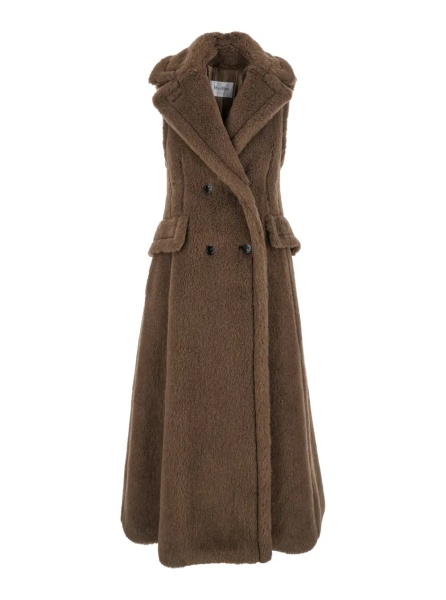 Palton Brown Sleeveless Coat with Wide Classic Lapels in Fur Woman