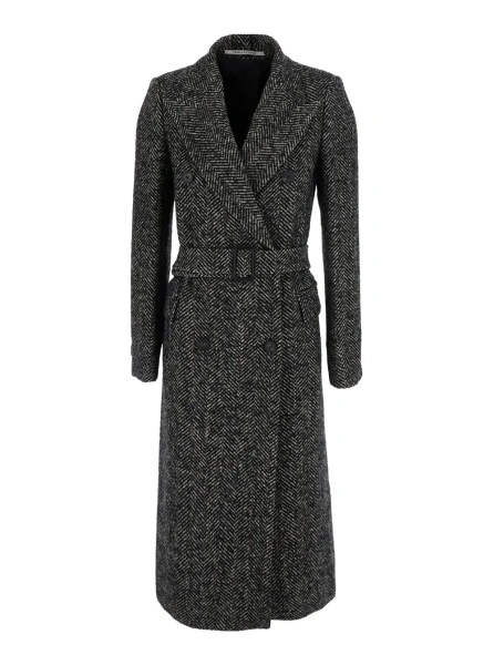 Palton 'Jole' grey Double-breasted coat with peak revers and front belt in wool and cashmere for women