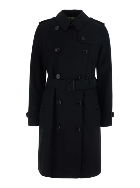 Palton 'Kensington' black Short double-breasted trench coat with waist belt in cotton for women