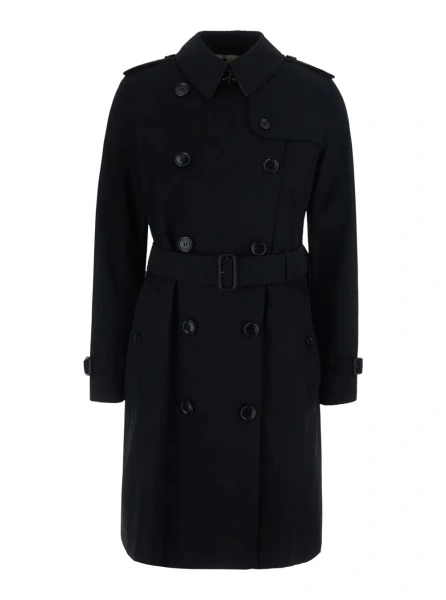 Palton 'Kensington' black Short double-breasted trench coat with waist belt in cotton for women