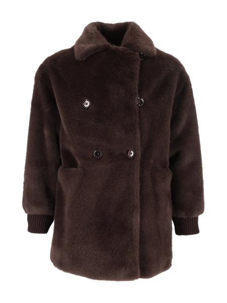 Palton LINED FAUX FUR JACKET WITH KNITTED INSERTS