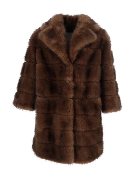 Palton LINED LONG FAUX FUR COAT WITH KNITTED CUFFS