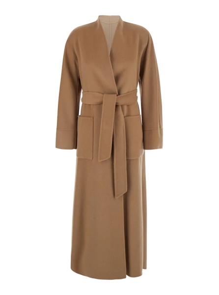 Palton 'Nodo' Beige Coat with no Revers and with a Front Belt Closure in Wool for Women