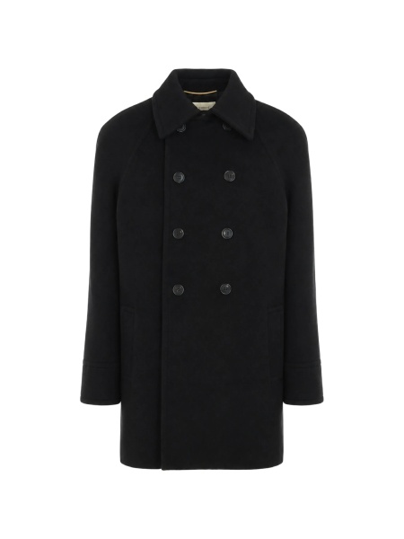 Palton Saint Laurent negru din elastan si bumbac