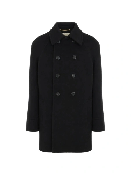 Palton Saint Laurent negru din elastan si bumbac