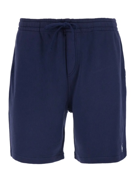 Pantaloni Blue Bermuda Shorts with elasticated waist and drawstring and Pony embroidery on the front in cotton for men