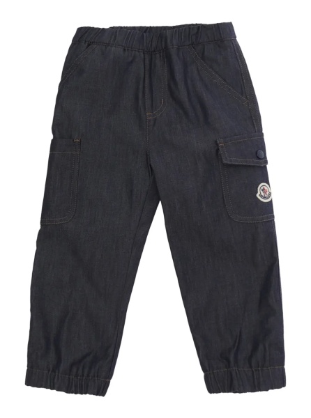 Pantaloni Blue Cargo Pants with Logo Patch in Cotton Baby