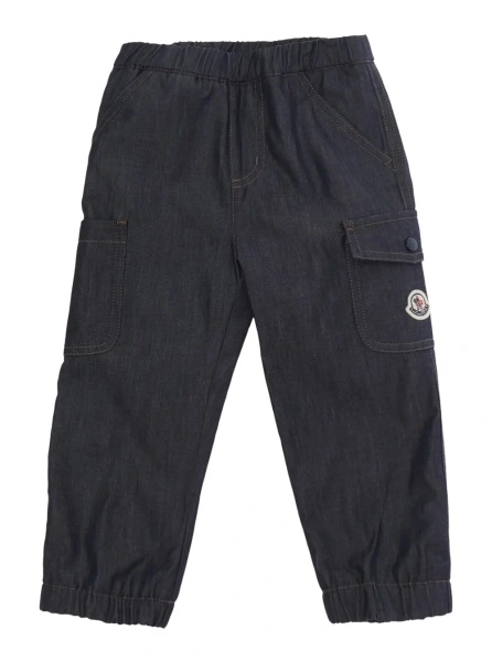 Pantaloni Blue Cargo Pants with Logo Patch in Cotton Baby