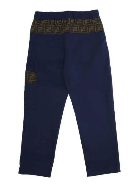 Pantaloni Blue Pants with Rear Elastic Waist and FF Embellishments in Cotton Boy