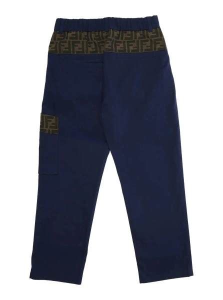 Pantaloni Blue Pants with Rear Elastic Waist and FF Embellishments in Cotton Boy