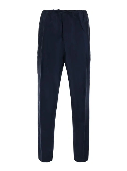 Pantaloni Bottega Veneta albastri din bumbac si matase