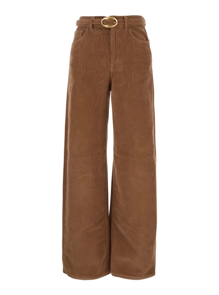 Pantaloni Brown Pants with Front Belt with Buckle in Corduroy for Women