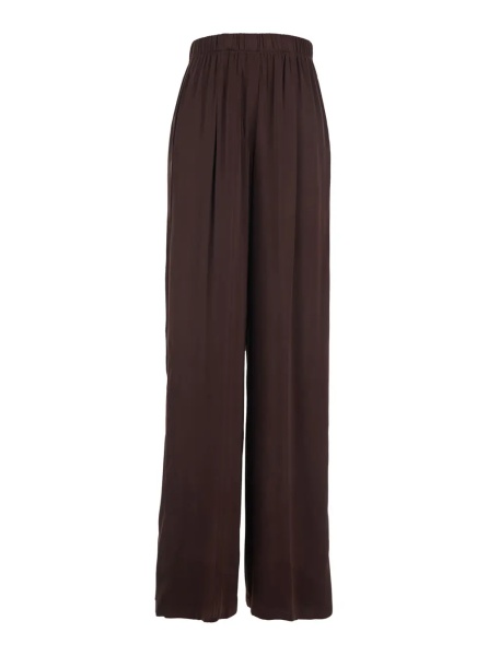 Pantaloni Brown Silk Pants with Elastic Waist and Side Welt Pockets Women