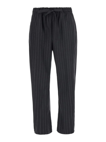 Pantaloni 'BUDDY' grey Pants with all-over striped motif and elasticated waist in wool blend for women
