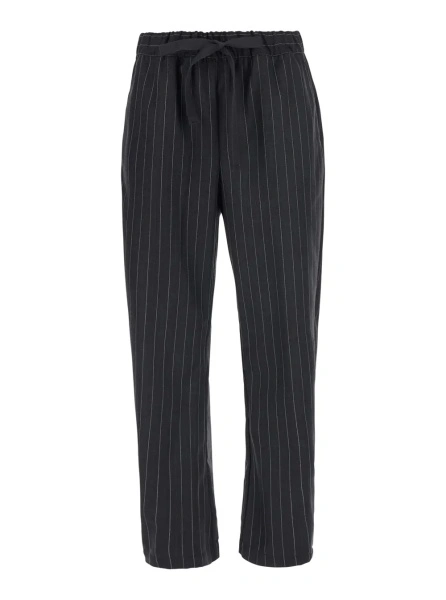 Pantaloni 'BUDDY' grey Pants with all-over striped motif and elasticated waist in wool blend for women