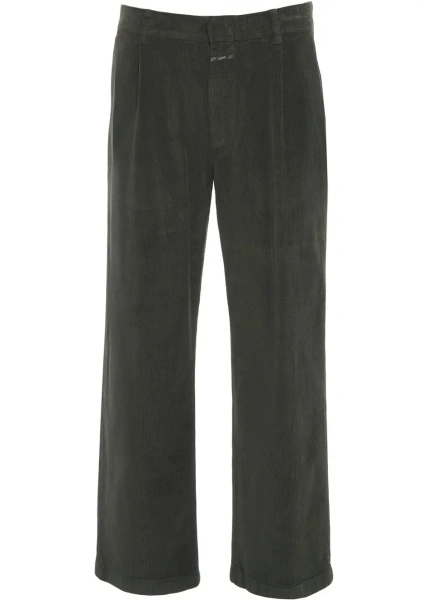 Pantaloni casual CLOSED verzi din catifea reiata