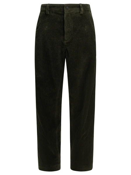 Pantaloni casual Moncler Grenoble verzi din catifea reiata