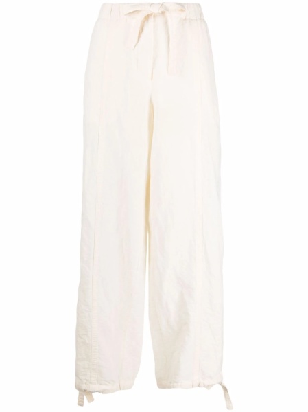 Pantaloni drepti Jil Sander albi din in si bumbac