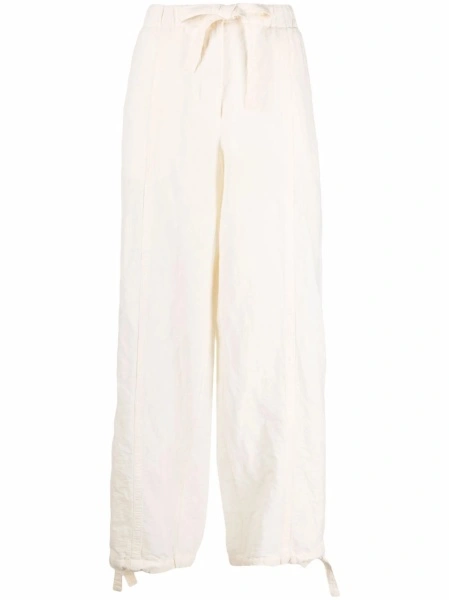 Pantaloni drepti Jil Sander albi din in si bumbac