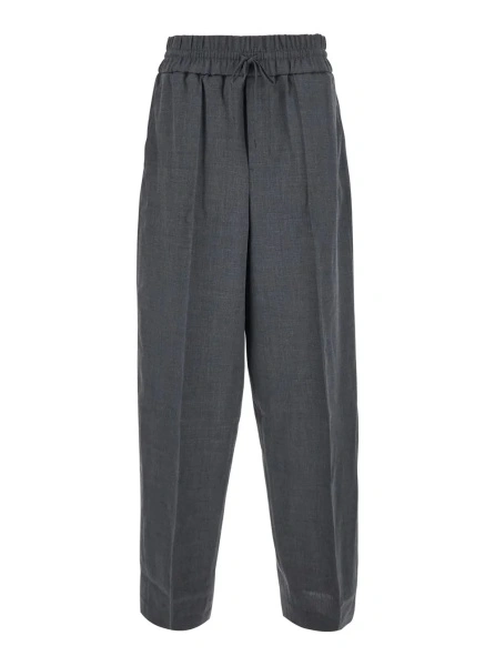 Pantaloni Gray pants with elasticized drawstring waist in wool for men