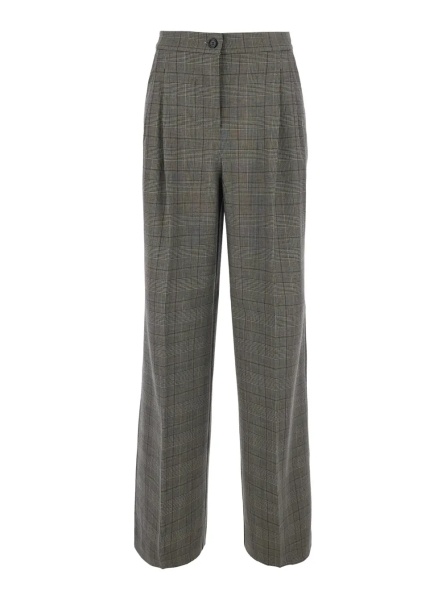 Pantaloni Gray Pants with logo patch on the back and all-over check motif in wool blend for women