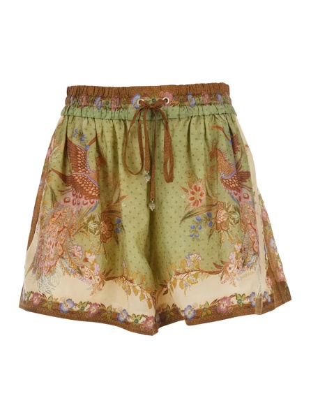 Pantaloni 'Indra ' Multicolor Shorts with elasticated drawstring waist and all-over print in silk for women