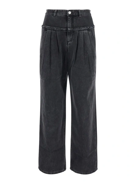 Pantaloni 'Iniza' Black Jeans with wide leg and logo patch on the back in denim for women