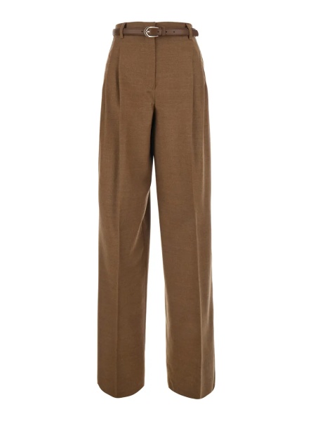 Pantaloni 'LAGO' brown Trousers with waistband and front pleats in wool for women