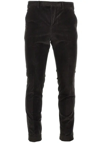 Pantaloni PT TORINO maro din catifea reiata