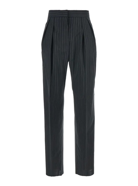 Pantaloni 'Sesamo' Black Pants with Front Concealed Closure and All-Over Striped Motif in Wool Woman