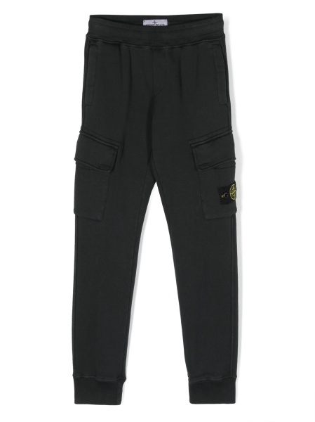Pantaloni Stone Island negri din bumbac