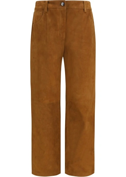 Pantaloni Straight-leg corduroy-effect leather Pants