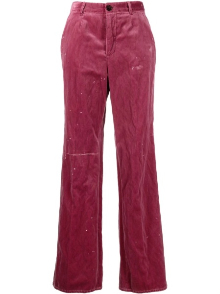 Pantaloni talie inalta DSQUARED2 roz din fibre metalice si bumbac