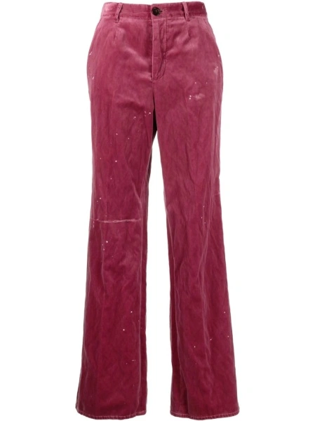 Pantaloni talie inalta DSQUARED2 roz din fibre metalice si bumbac